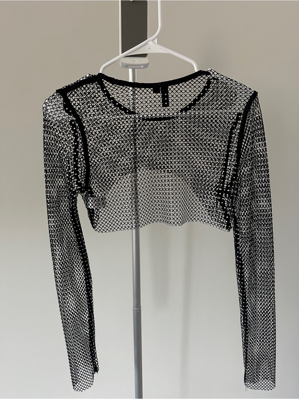 Garage Rhinestone Net Long-Sleeve Crop Top - Picture 2 of 3